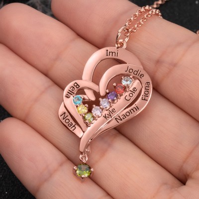 Personalisierte Herzkette mit Kindernamen und Geburtssteinen zum Muttertag