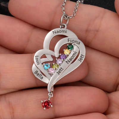 Personalisierte Herzkette mit Kindernamen und Geburtssteinen zum Muttertag