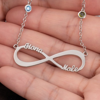 Personalisierte Infinity-Halskette mit 1–8 Namen und Geburtssteinen als Muttertagsgeschenk
