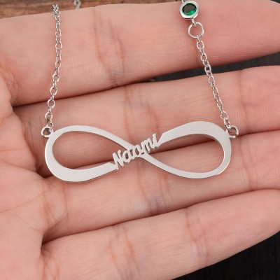 Personalisierte Infinity-Halskette mit 1–8 Namen und Geburtssteinen als Muttertagsgeschenk