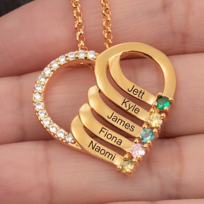 Personalisierte Herzkette mit Namen und Geburtssteinen als Muttertagsgeschenk