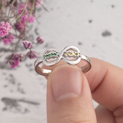 S925 Sterling Silber Ewigkeit Personalisierter Geburtsstein Ring