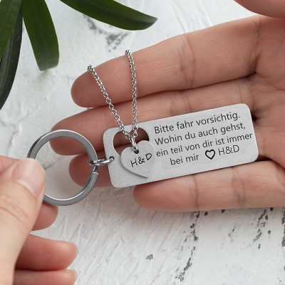 Sicher fahren Personalisiertes Halsketten- und Schlüsselanhänger-Set für Paare und Freunde