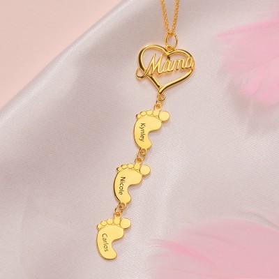 Personalisierte Love MaMa Heart 1-10 Baby Feet Charms Namenskette