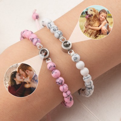 Personalisiertes Fotoprojektions-Perlenarmband für den Valentinstag der Seelenverwandten der Frau