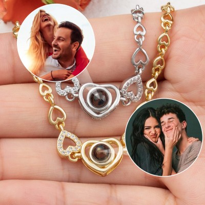 Personalisiertes Fotoprojektions-Herz-Charm-Armband für Ehefrau, Seelenverwandte, Valentinstag-Geschenkideen