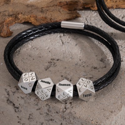 Geflochtenes Herrenarmband mit polyedrischen, personalisierten Namensperlen, Weihnachts- und Geburtstagsgeschenk für Vater, Ehemann, Freund