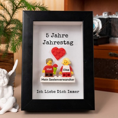 Personalisierte Kleine Figur mit Rahmen und Ziegelstein für Paar Geburtstag Jahrestag Geschenk