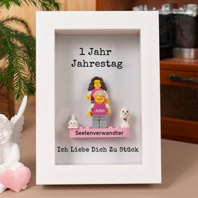 Personalisierte Kleine Figur mit Rahmen und Ziegelstein für Paar Geburtstag Jahrestag Geschenk