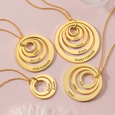 Personalisierte gravierte Doppel-Hoop-Namenskette mit 1-5 Kreisen Form Stil