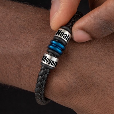 Herrenarmband mit personalisierten Perlen mit Namensgravur, Weihnachts- und Geburtstagsgeschenk für Vater, Ehemann, Freund