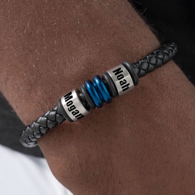 Herrenarmband mit personalisierten Perlen mit Namensgravur, Weihnachts- und Geburtstagsgeschenk für Vater, Ehemann, Freund