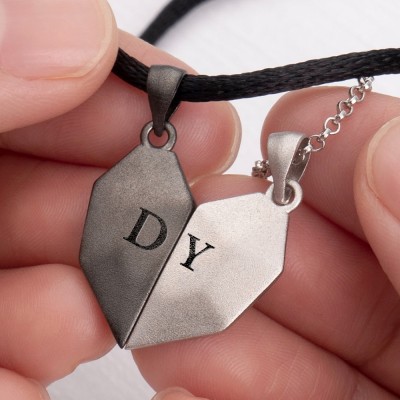 Personalisierte 2-teilige magnetische Patchwork-Herz-Namensketten