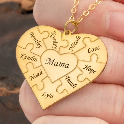 Personalisierte Herz-Puzzle-Halskette mit 1–12 Namen
