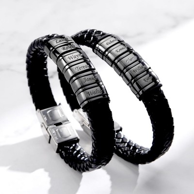 Personalisierte Herrenperlen Braid Name Lederarmbänder mit 1-10 Perlen