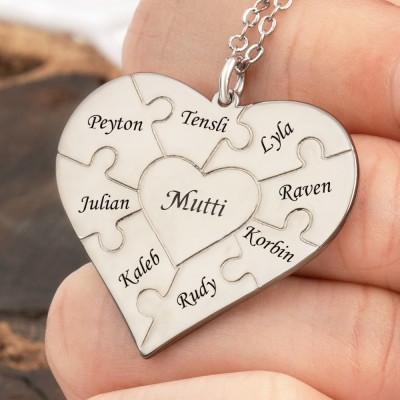 Personalisierte Herz-Puzzle-Halskette mit 1–12 Namen