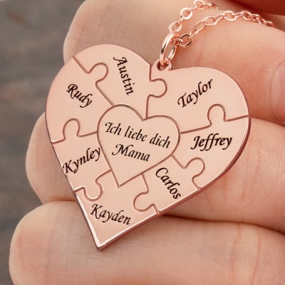 Personalisierte Herz-Puzzle-Halskette mit 1–12 Namen