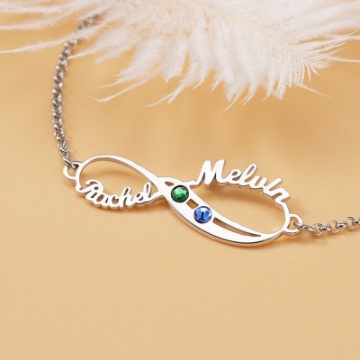 Personalisierte Infinity 2 Names Armband mit Geburtssteinen Geschenke für Paare
