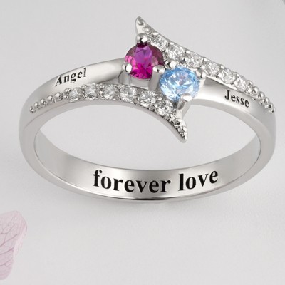 S925 Sterling Silber personalisierter Geburtsstein Versprechensring mit Gravur