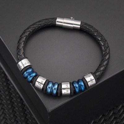 Benutzerdefinierte Bead Braid Name Lederarmbänder mit 1-10 Perlen