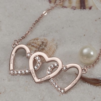 18 Karat Rosévergoldung Personalisierte Herzen Gravierte Namenskette Valentinstagsgeschenk