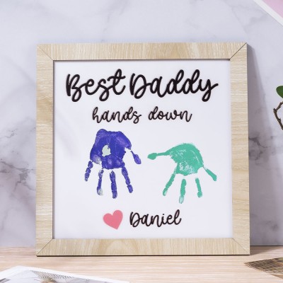 Bester Papa Hände Runter Kinder Kinder Handabdruck Rahmen mit personalisierter Namensgravur DIY Geschenk Vatertag