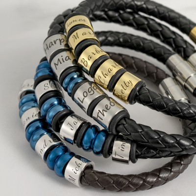 Benutzerdefinierte Bead Braid Name Lederarmbänder mit 1-10 Perlen