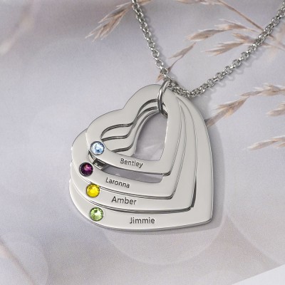 Personalisierte 1-6 Herz Namenskette mit Geburtsstein Familie Weihnachtsgeschenk