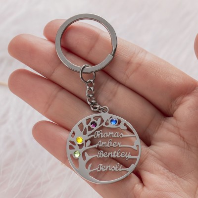 Personalisierte 1-5 Gravur Namen mit Geburtsstein Schlüsselanhänger Geschenk