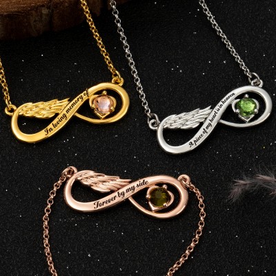 Personalisierte Infinity-Engelsflügel-Halskette mit Geburtsstein