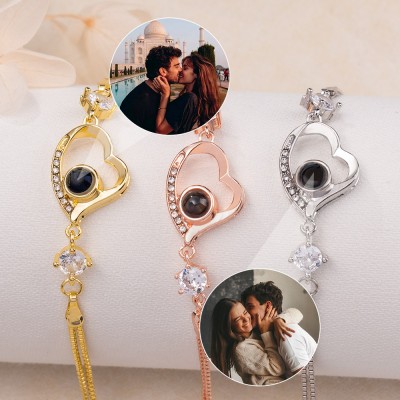 Benutzerdefiniertes Fotoprojektions-Herzarmband für Paar-Seelenverwandte-Valentinstag-Geschenkideen