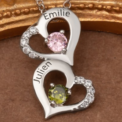 Personalisierte 2-Herzen-Halsketten mit Namen und Geburtsstein als Geschenk zum Valentinstag