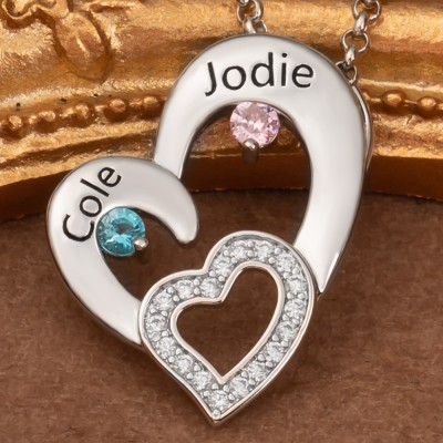 Personalisierte Herzketten mit 2 Vornamen und Geburtsstein als Geschenk zum Valentinstag