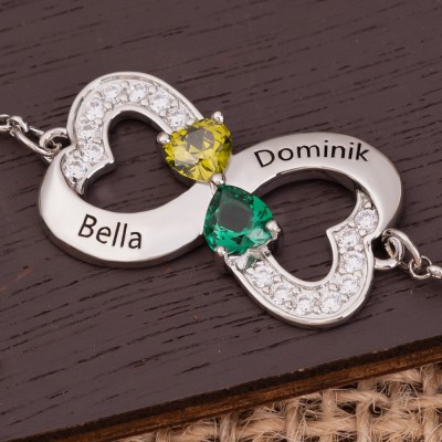 Personalisierte Infinity-Halsketten mit 2 Namen und Geburtssteinen für Geschenkideen zum Valentinstag