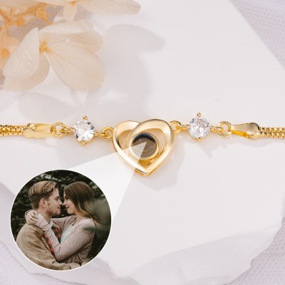 Individuelles Fotoprojektions-Herz-Charm-Armband für Paar, Seelenverwandte, Valentinstag-Geschenkideen