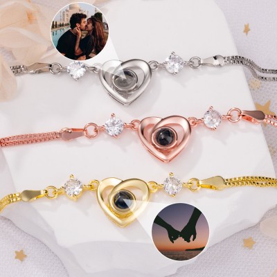Individuelles Fotoprojektions-Herz-Charm-Armband für Paar, Seelenverwandte, Valentinstag-Geschenkideen