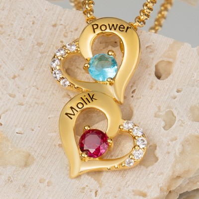 Personalisierte 2-Herzen-Halsketten mit Namen und Geburtsstein als Geschenk zum Valentinstag