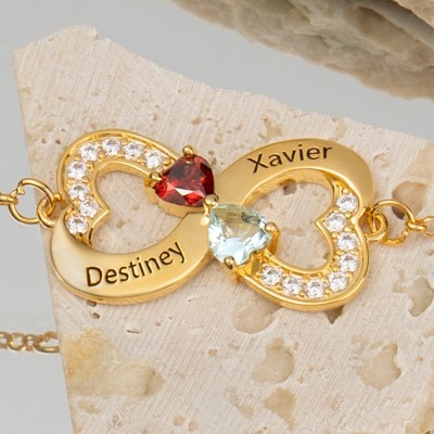 Personalisierte Infinity-Halsketten mit 2 Namen und Geburtssteinen für Geschenkideen zum Valentinstag