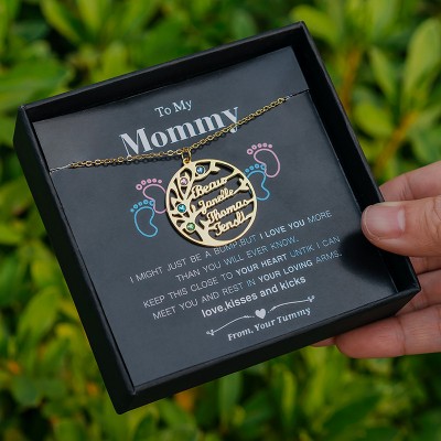 Personalisierte Stammbaum-Namenskette im Baum-Design mit Geburtsstein als Geschenk für meine Mutter