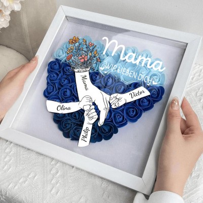 Personalisierte Blume Hand in Hand Mama Schattenbox mit Kindern Namen für Muttertag Geschenk