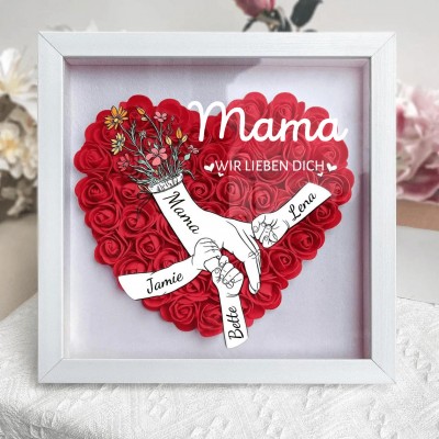 Personalisierte Blume Hand in Hand Mama Schattenbox mit Kindern Namen für Muttertag Geschenk