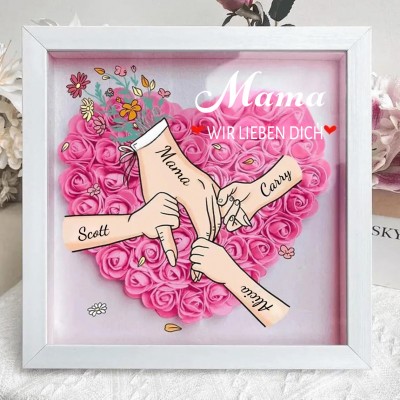 Personalisierte Blume Hand in Hand Mama Schattenbox mit Kindern Namen für Muttertag Geschenk