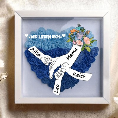 Personalisierte Blume Hand in Hand Mama Schattenbox mit Kindern Namen für Muttertag Geschenk
