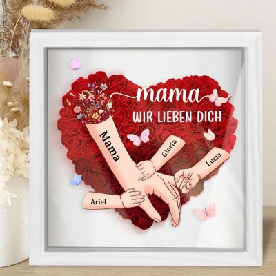 Personalisierte Blume Hand in Hand Mama Schattenbox mit Kindern Namen für Muttertag Geschenk