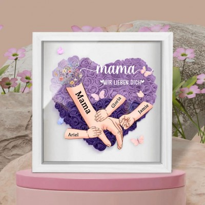 Personalisierte Blume Hand in Hand Mama Schattenbox mit Kindern Namen für Muttertag Geschenk