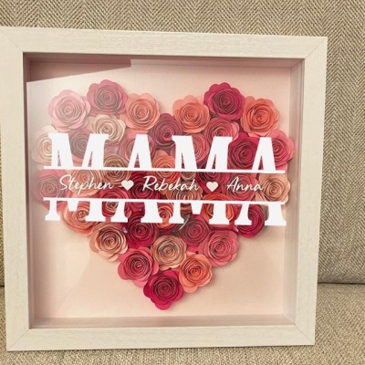 Personalisierte Mama Blume Schatten Box mit Kindern Namen für Muttertag