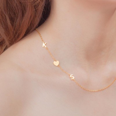 Personalisierte Sideways Initial Letter Heart Namensketten mit 1-12 Anfangsbuchstaben