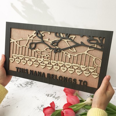 Personalisiertes Stammbaum-Holzschild mit Namensgravur, Wanddekoration für Zuhause