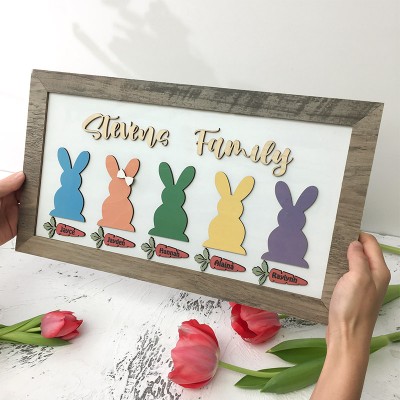Oster-Peeps-Schild, personalisierter gravierter Name, Holzrahmen, Hase, Heimdekoration