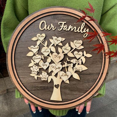 Benutzerdefinierte Stammbaum Holzschild Name Graviert Home Wall Decor Weihnachtsgeschenk